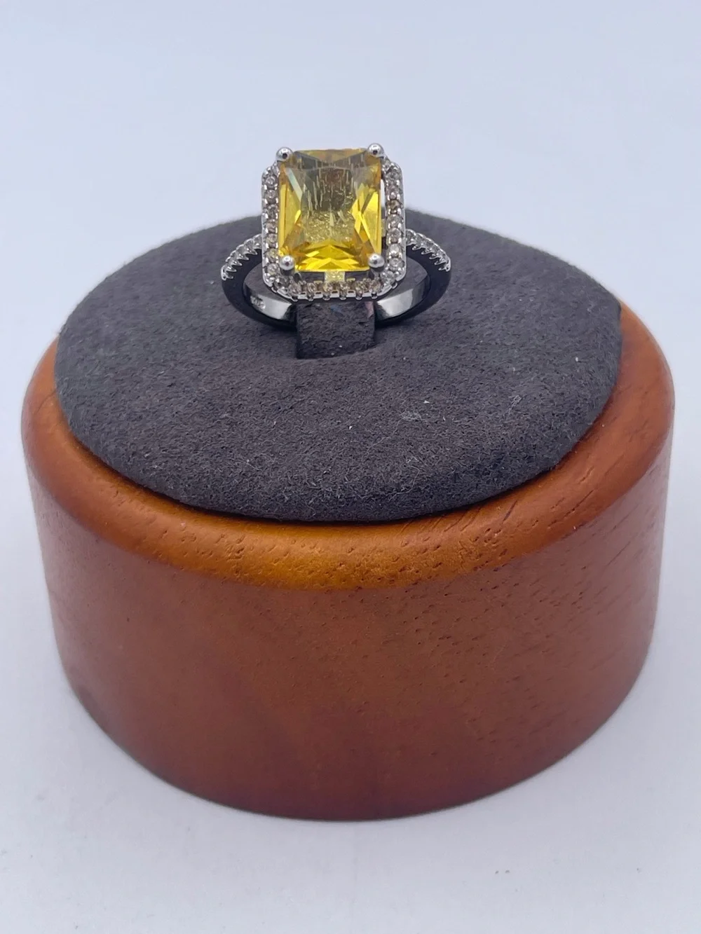 925 Sterling Silver Yellow CZ Halo Ring Emerald Cut Citrine Colored CZ size 5.5